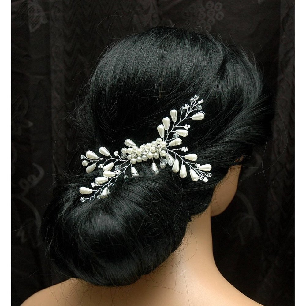 Pearl Bridal Hair Clip Wedding Rhinestone Headpiece - Picture 2 of 5